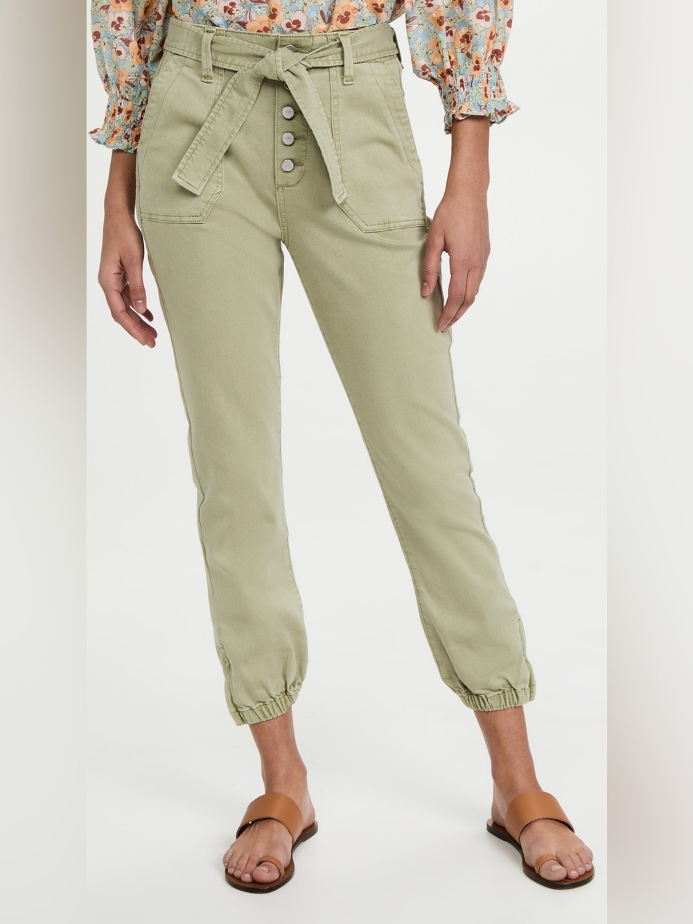 PAIGE High Rise Mayslie Pants in Vintage Light Pistachio | 34 | EUC